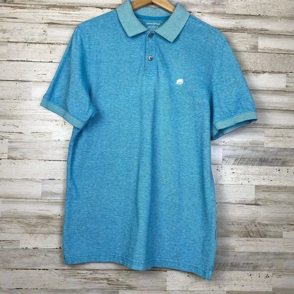 Banana Republic Polo Shirt Mens Sz M/M Heather Teal Textured 100% Cotton GAP
